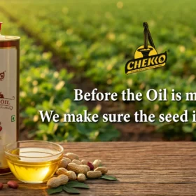 Chekko cold pressed peanut oil placed in the groundnut farm